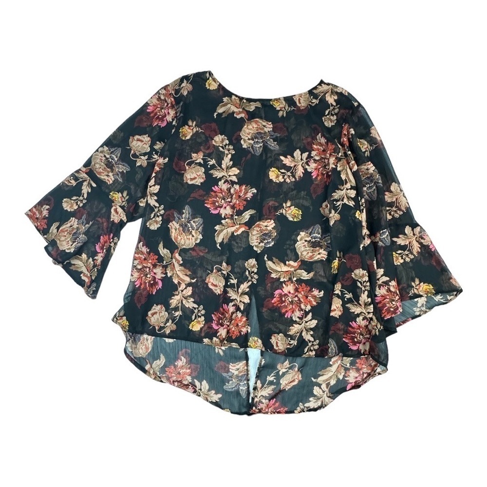 Signature Collection Hi Low Black Floral Sheer Blouse Size 3X - Picture 2 of 7
